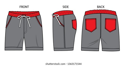 
Shorts for men, three sides, front, side and back