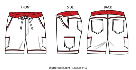 
Shorts for men, three sides, front, side and back