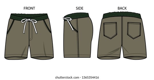 
Shorts for men, three sides, front, side and back