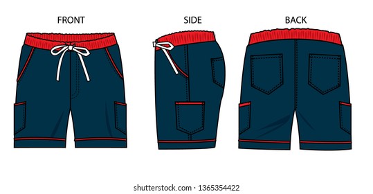 
Shorts for men, three sides, front, side and back