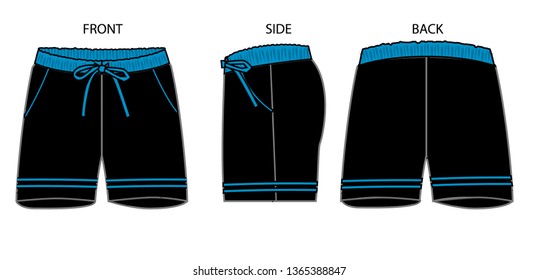 
Shorts for men, three sides, front, side and back