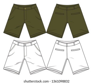 shorts for men vector template.

Men's pants have two back pockets that use zip draw lines.
With front and back