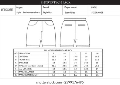 shorts mock up with size chart design