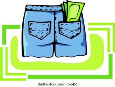 Shorts with money in the back pocket.Vector illustration