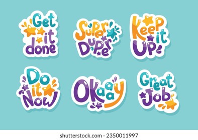 Shorts motivational phrases. Stickers, hand drawing. Set