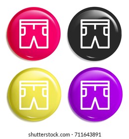 Shorts multi color glossy badge icon set. Realistic shiny badge icon or logo mockup