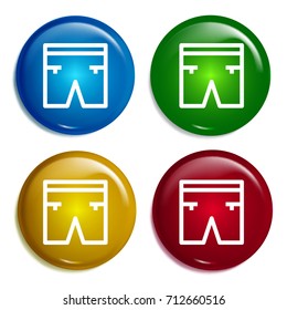 Shorts multi color gradient glossy badge icon set. Realistic shiny badge icon or logo mockup