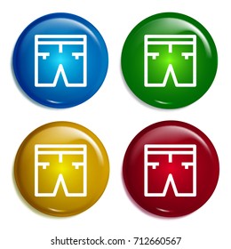 Shorts multi color gradient glossy badge icon set. Realistic shiny badge icon or logo mockup
