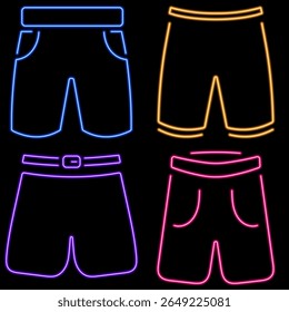 shorts neon icon group, vector illustration on black background.