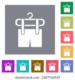 Shorts on the clothes dryer flat icons on simple color square backgrounds