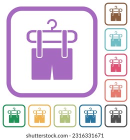 Shorts auf dem Wäschetrockner einfache Symbole auf buntem, rundem, quadratischem Hintergrund