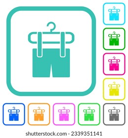 Shorts on the clothes dryer vivid colored flat icons in curved borders on white background