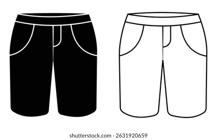Shorts pant, Swimming trunks, fashion, trousers, clothing symbol with pockets of different styles. Shorts pant icons. Linear shorts icon Vector illustration.
