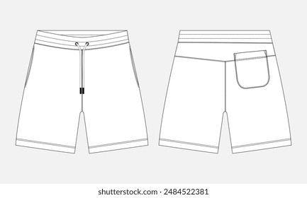 Shorts pant technical drawing fashion flat sketch vector illustration template front and back views