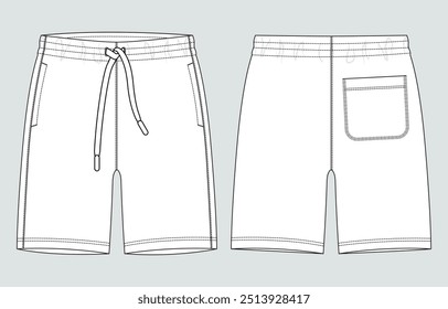 Shorts pant technical drawing fashion flat sketch vector illustration template front and back views