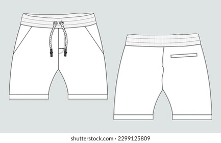 Shorts pant technical fashion flat sketch drawing vector illustration template for baby boys.