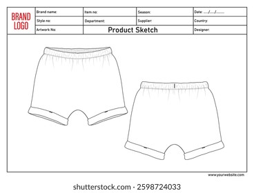 Shorts pant vector illustration template with tech pack details	
