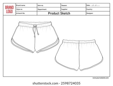 Shorts pant vector illustration template with tech pack details	
