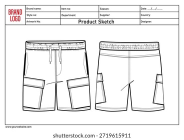 Versiones cortas Plantilla de Ilustración vectorial de pantalón delantero y trasero	
