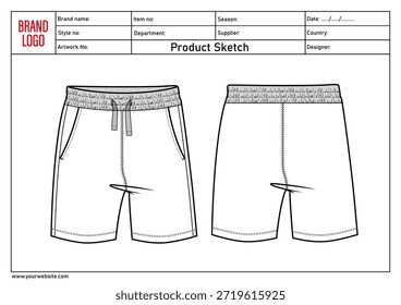 Versiones cortas Plantilla de Ilustración vectorial de pantalón delantero y trasero	