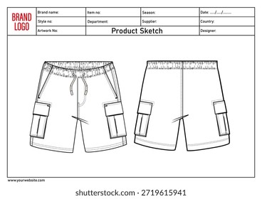 Versiones cortas Plantilla de Ilustración vectorial de pantalón delantero y trasero	