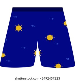 shorts with sun and waves patterns, beach shorts, swimming shorts, clothing illustration element