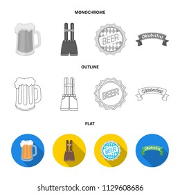 Shorts with suspenders, a glass of beer, a sign, an emblem. Oktoberfest set collection icons in flat,outline,monochrome style vector symbol stock illustration web.