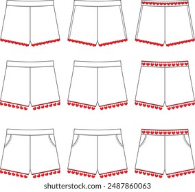 SHORTS TEMPLATE VECTOR CUTE WITH HEARTS ROMANTIC