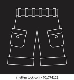 Shorts in thin line style icon vector illustration for design and web isolated on black background. Shorts vector object for label and logo