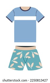 Shorts and tshirt for sleeping or summer outfit. Clothes for men, hawaiian bottoms, fashionable garments for boys. Piece of clothing, fashion and design collection. Vector in flat style illustration