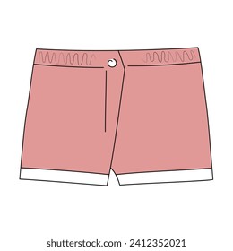 Ilustración vectorial de sketch plano de mujeres cortas. Imagen de plantilla frontal. Dibujo de caricaturas. Maletín de chicas rosas.