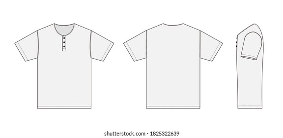 Short-sleeve shirt (Henry neck) template vector illustration with side view / white