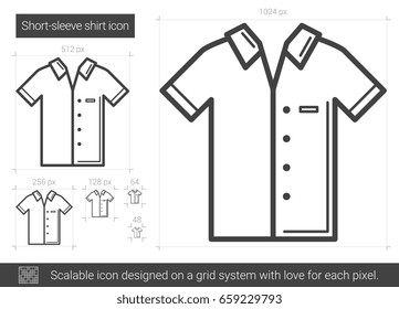 Short-sleeve shirt vector line icon isolated on white background. Short-sleeve shirt line icon for infographic, website or app. Scalable icon designed on a grid system.