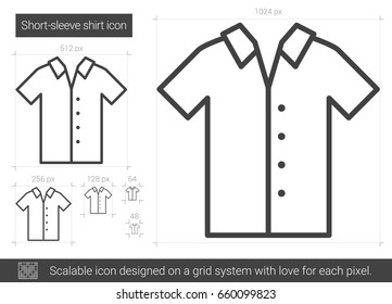 Short-sleeve shirt vector line icon isolated on white background. Short-sleeve shirt line icon for infographic, website or app. Scalable icon designed on a grid system.