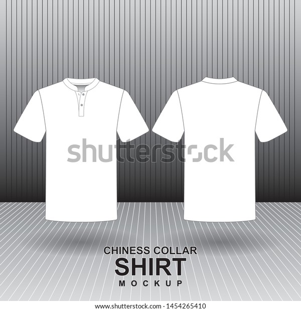 Short-sleeved Chinese collar shirt on a black-gray\
striped background - mock\
up