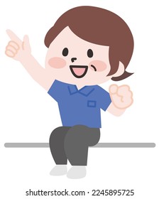Short-sleeved person sitting and pointing