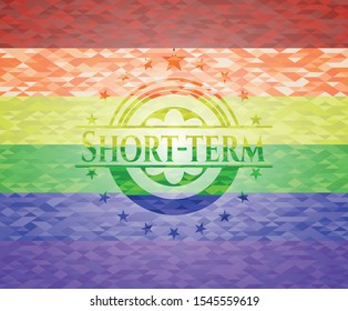 Short-term emblem on mosaic background with the colors of the LGBT flag