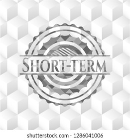 Short-term grey badge with geometric cube white background