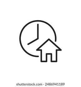 short-term rent linear icon, lease term, home rental, temporary housing, house and clock isolated linear vector illustration