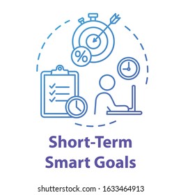 Short-term smart goals concept icon. Perfomance optimization. Setting deadlines for projects. Building business. Planning idea thin line illustration. Vector isolated outline RGB color drawing