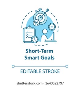 Short-term smart goals concept icon. Taking opportunities for project. Building business. Planning idea thin line illustration. Vector isolated outline RGB color drawing. Editable stroke