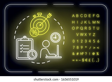 Short-term smart goals neon light concept icon. Relevant target. Building business. Planning idea. Outer glowing sign with alphabet, numbers and symbols. Vector isolated RGB color illustration