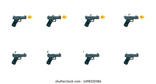 Shot Animation, Glock, Gun, Pistol, Flat Weapon Animation: Vector Illustration.