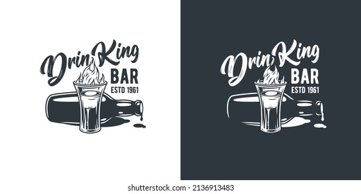 Shot B-52 with flame or bottle. Burning alcohol liquor cocktail. Vector tropical design with B 52 hot shot for bar or pab