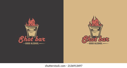 Shot B-52 with flame or fire. Burning alcohol liquor cocktail. Vector tropical design with hot B 52 for bar or pab