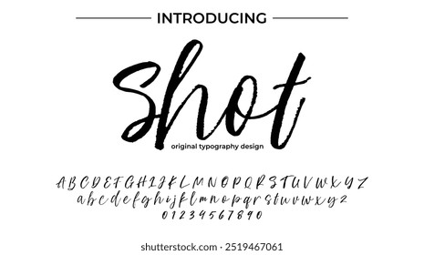 Shot Font Pincel elegante pintado con letras mayúsculas de Vector, alfabeto, tipografía