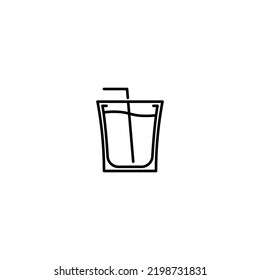 shot glass icon with straw on white background. simple, line, silhouette and clean style. black and white. suitable for symbol, sign, icon or logo