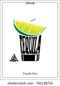 Shot glass, Silhouette, Tequila shot, typography, 1 accent color