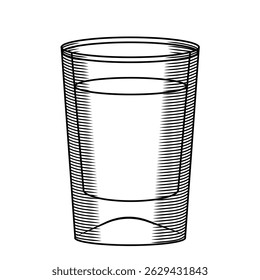 Vidro de tiro com forte ilustração vetor de bebida no estilo de esboço. Ilustração desenhada à mão de tequila ou vodka servindo em fundo isolado. Licor e arte aperitiva.