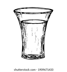 Shot glass. Vector black and white illustration. Hand drawn illustration isolated on a white background.